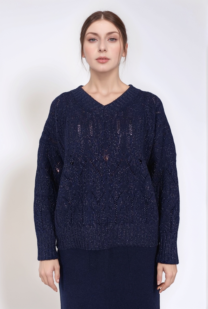 Джемпер темно-синий с люрексом 25/26 PANICALE D370332V/0595