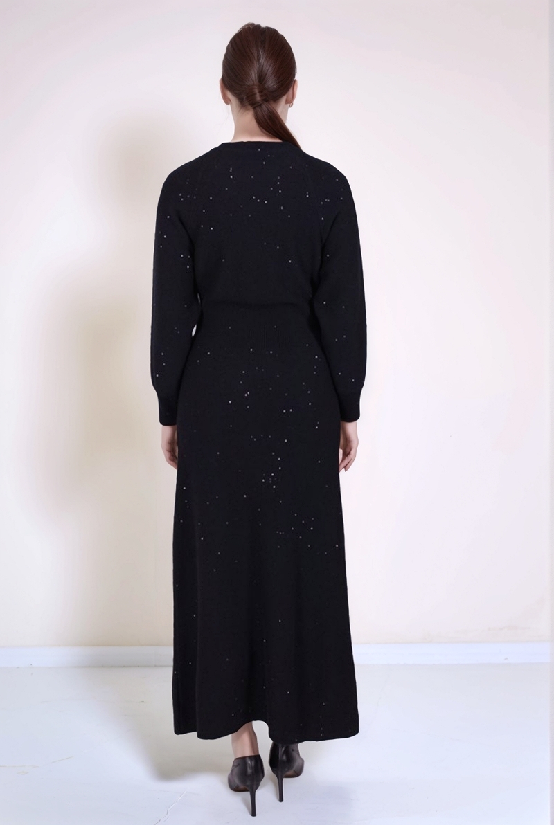 Платье макси шерстяное черное с пайетками 25/26 PANICALE D370380AB