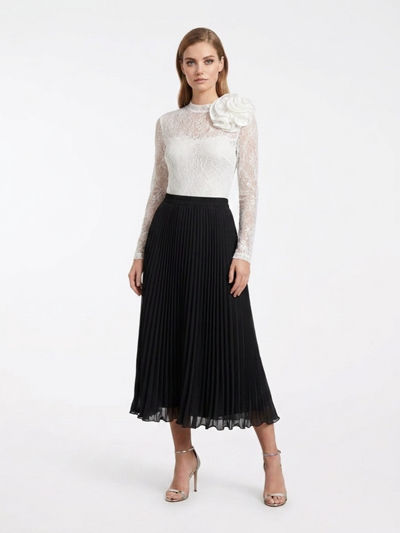 Юбка-миди черная плиссе SS26 NISSA F16498/BLACK