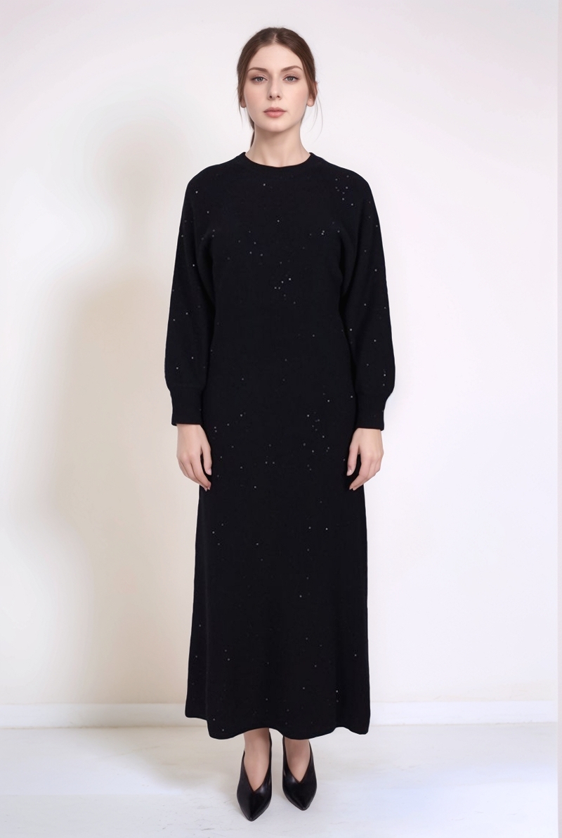 Платье макси шерстяное черное с пайетками 25/26 PANICALE D370380AB