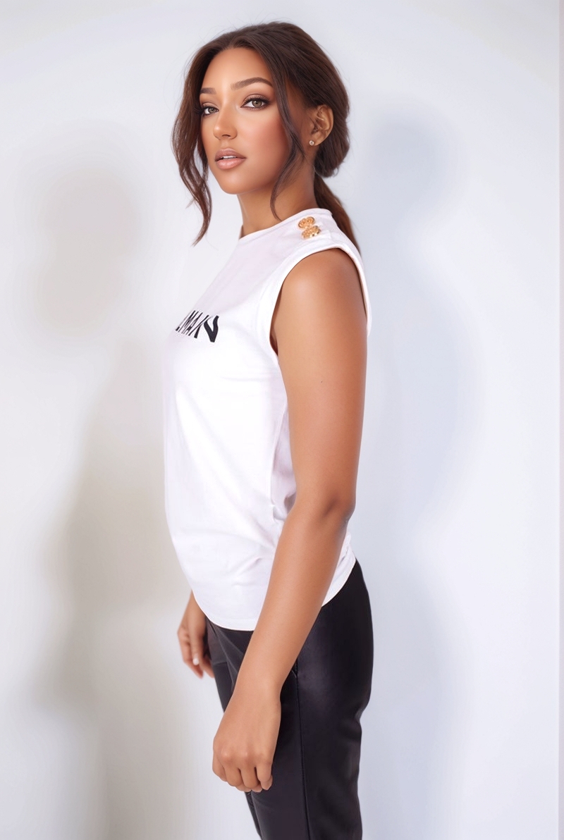 Хлопковая футболка без рукавов белая SS23 Balmain AF1ED000 BB02 GAB