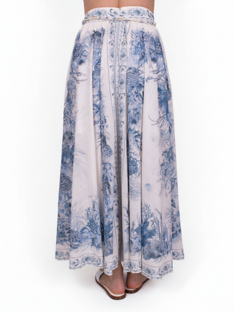 Юбка макси белая с голубым принтом SS26 ZIMMERMANN 5851SRS262