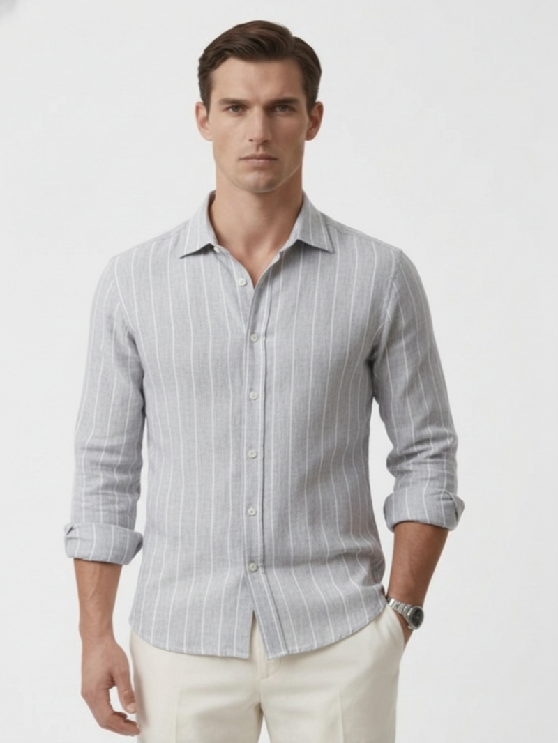 Рубашка льняная серая в полоску SS26 BRUNELLO CUCINELLI MA6860627