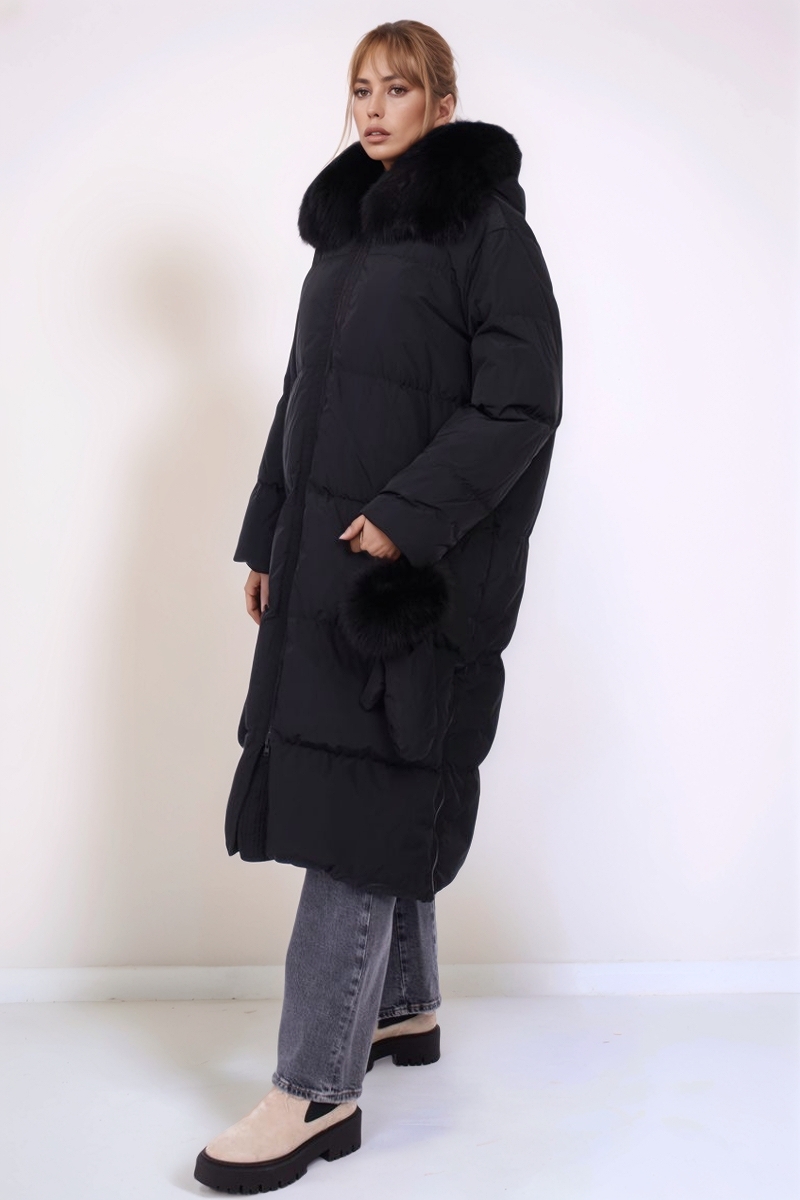 Пуховик удлиненный черный с варежками 24/25YVES SALOMON 25WYM05710DOTM