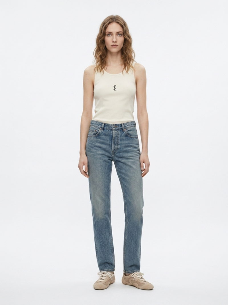 Джинсы голубые с потертостями SS26 SAINT LAURENT 827965Y35AQ