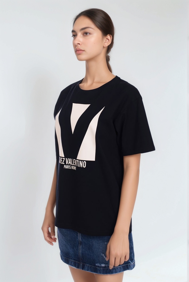 Футболка хлопковая черная с лого SS25 VALENTINO 6B3MG24H95W/0NO