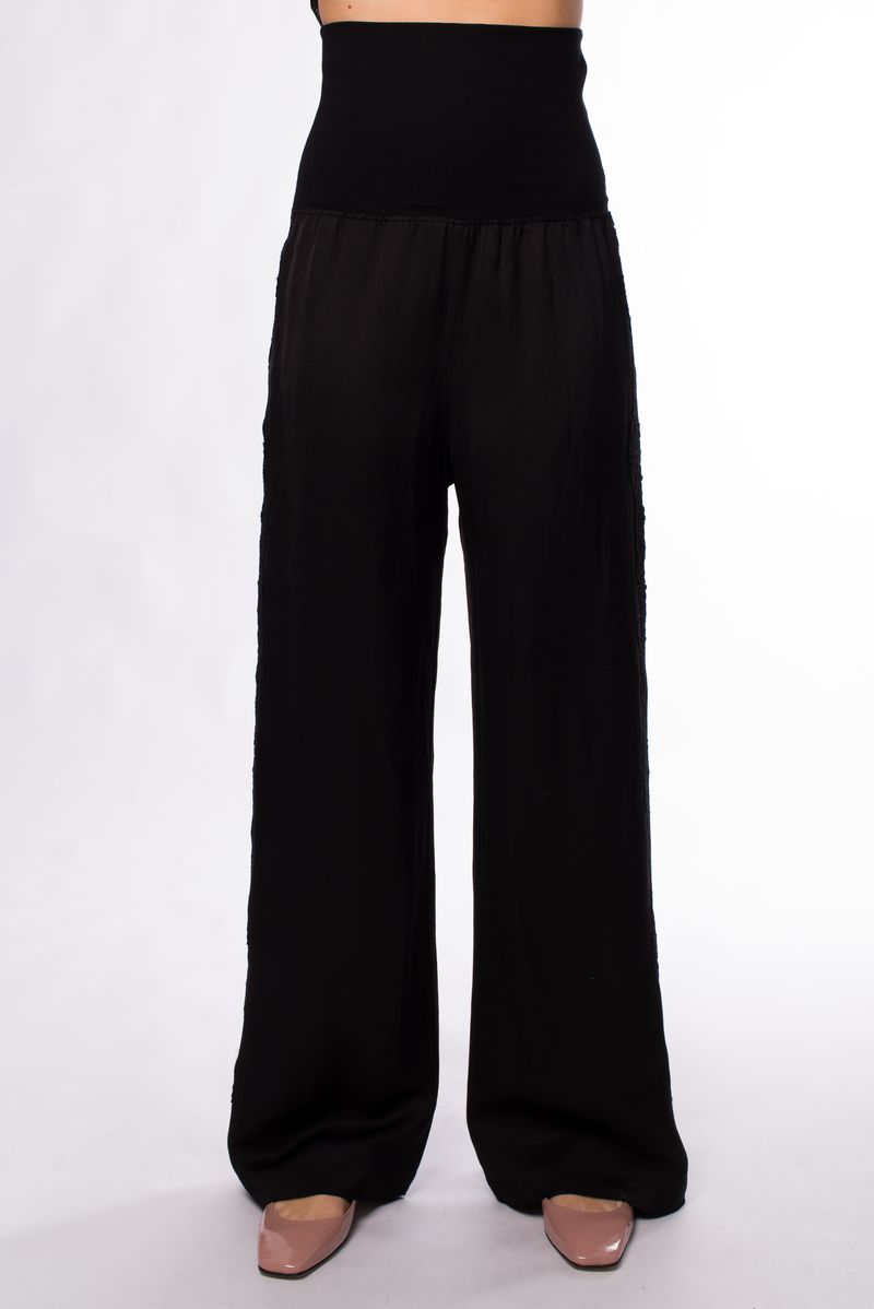 Брюки черные широкий пояс кружевные нашивки  SS25 MAURIZIO W01261779/21