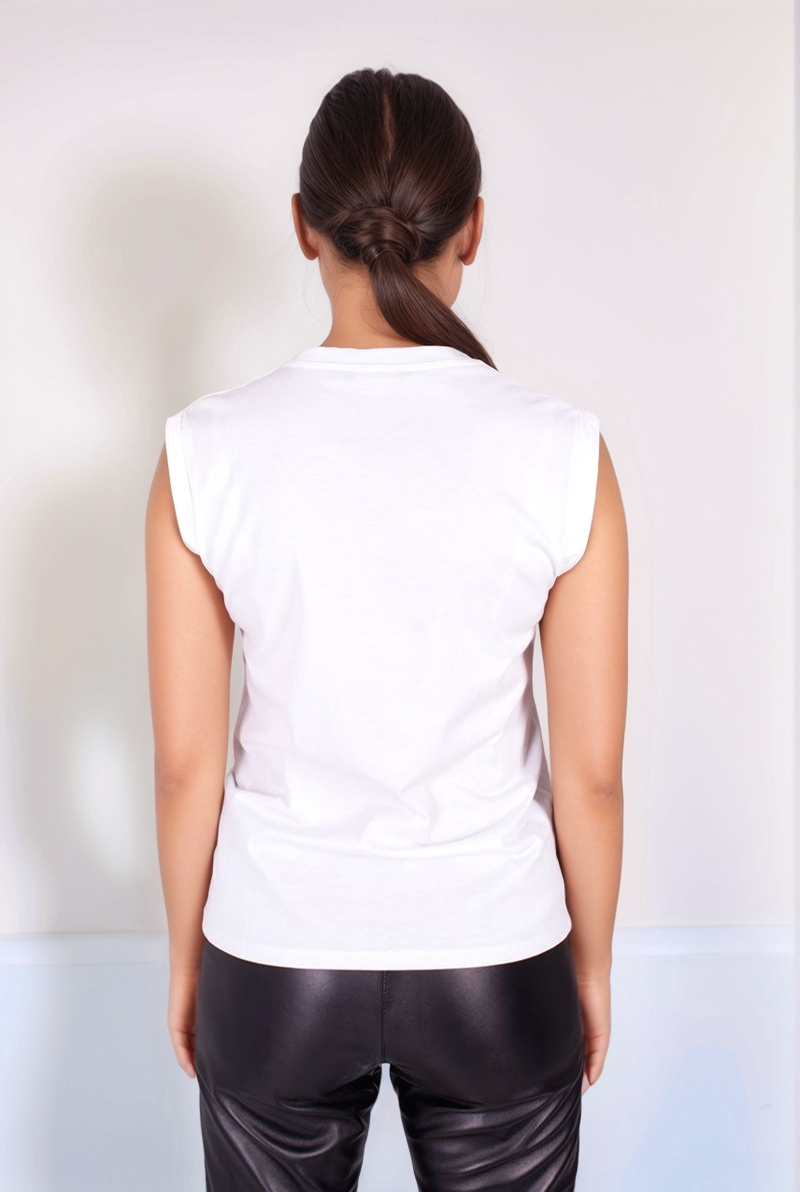 Хлопковая футболка без рукавов белая SS23 Balmain AF1ED000 BB02 GAB