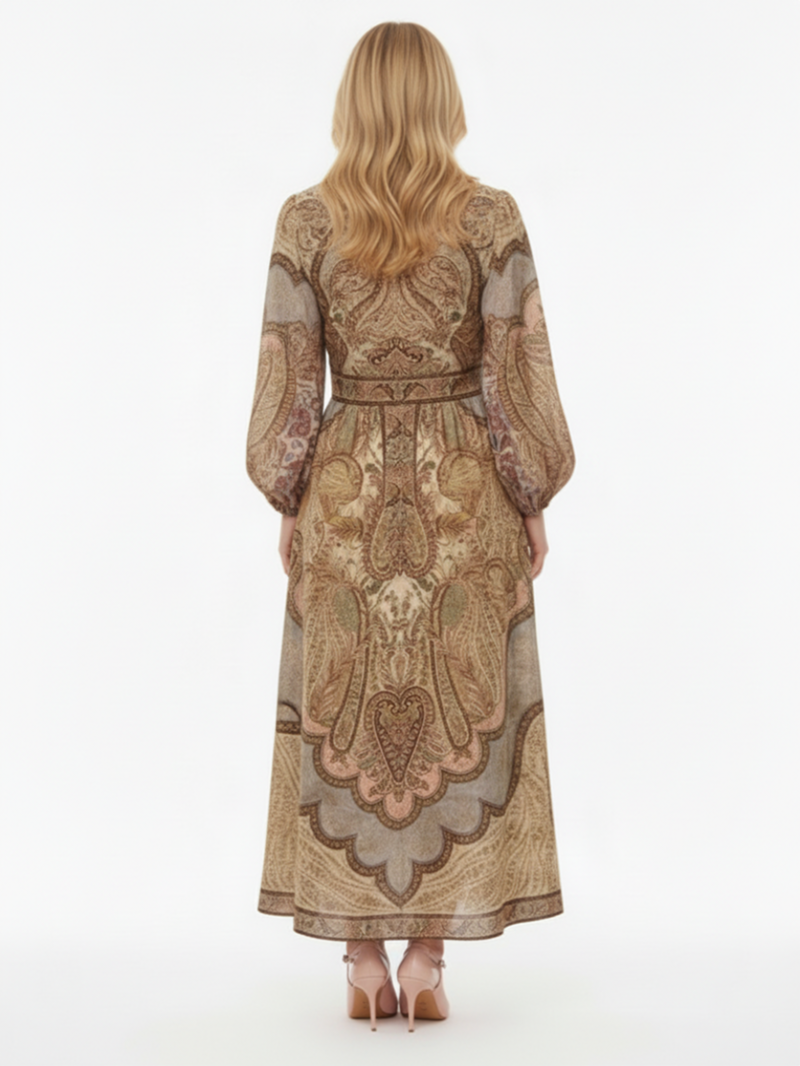 Платье макси льняное коричневый принт SS26 ZIMMERMANN 5753DRS262