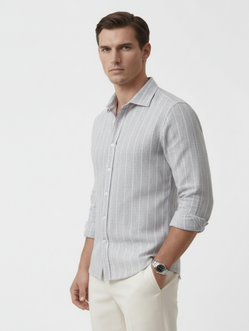 Рубашка льняная серая в полоску SS26 BRUNELLO CUCINELLI MA6860627