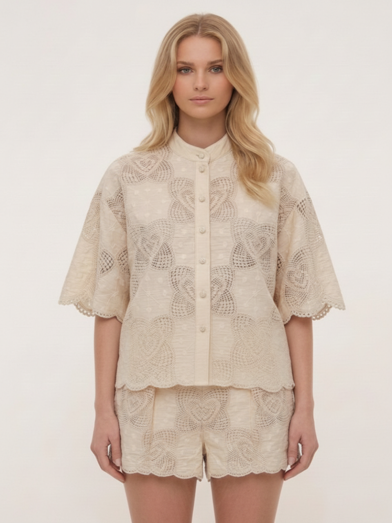 Блуза кремовая с кружевными вставками SS26 ZIMMERMANN 5894TRS262