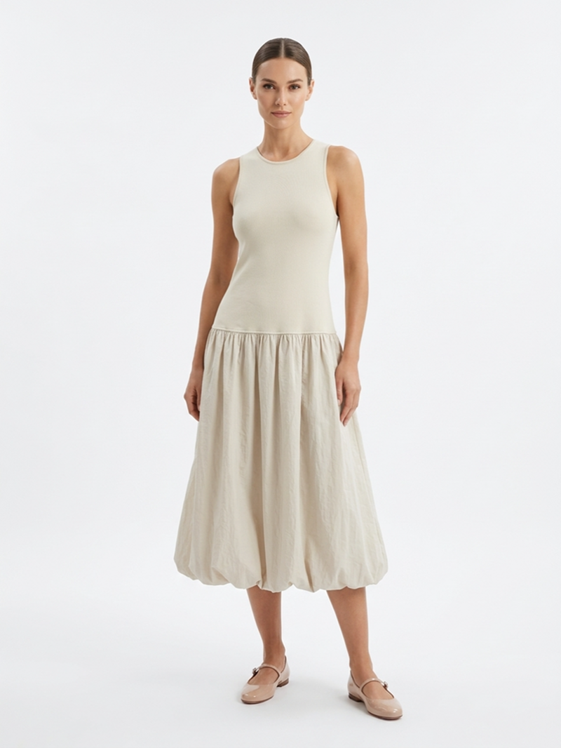 Платье-баллон бежевое SS26 La Piscine LS261WD002