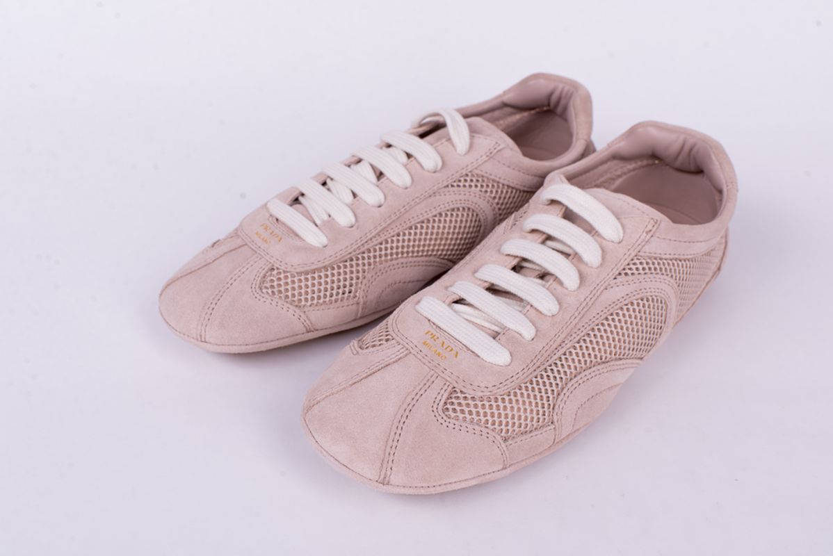 Комбинированные кеды пудровые SS26 PRADA 1E247O/D010/3D8C