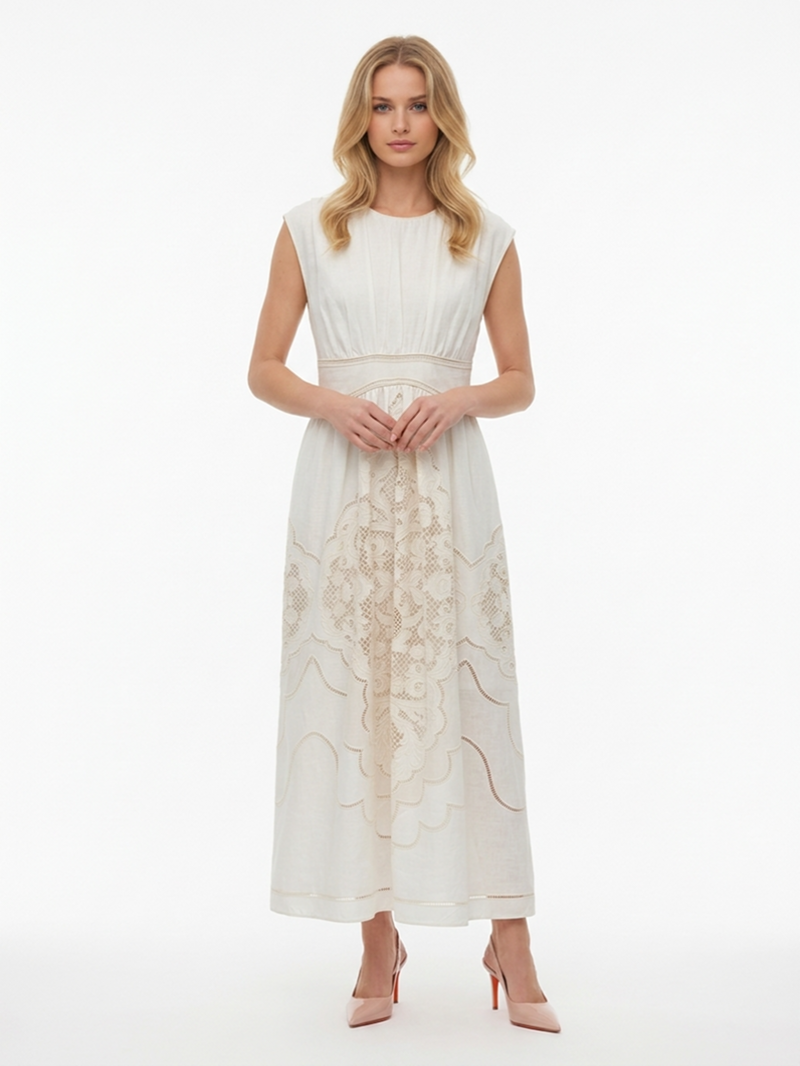 Платье макси льняное с кружевом SS26 ZIMMERMANN 5972DRS263