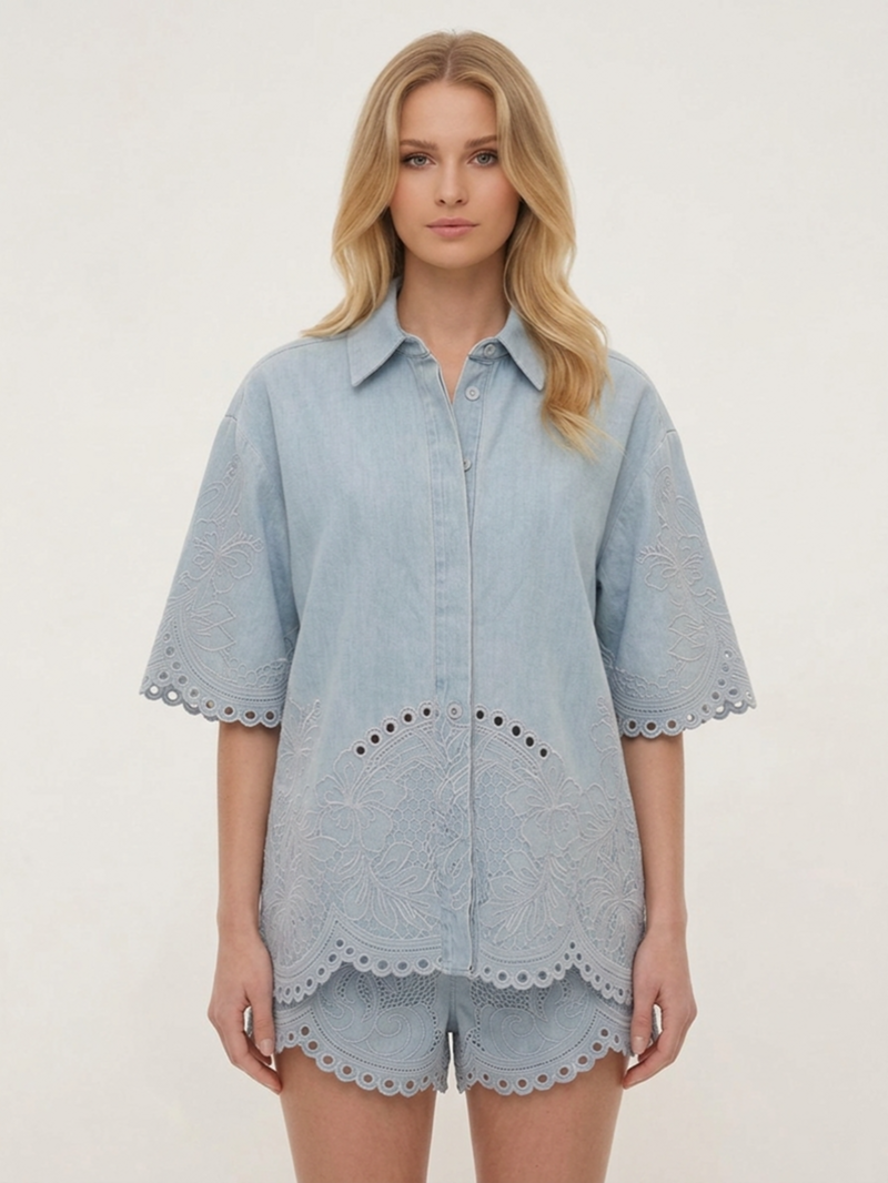 Рубашка джинсовая с вышивкой SS26 ZIMMERMANN 7214TRS263