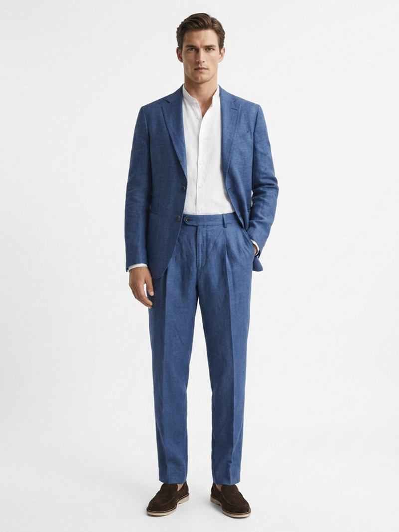 Костюм синий льняной SS26 OUT/FIT ITALY OUAM0003-LI0041