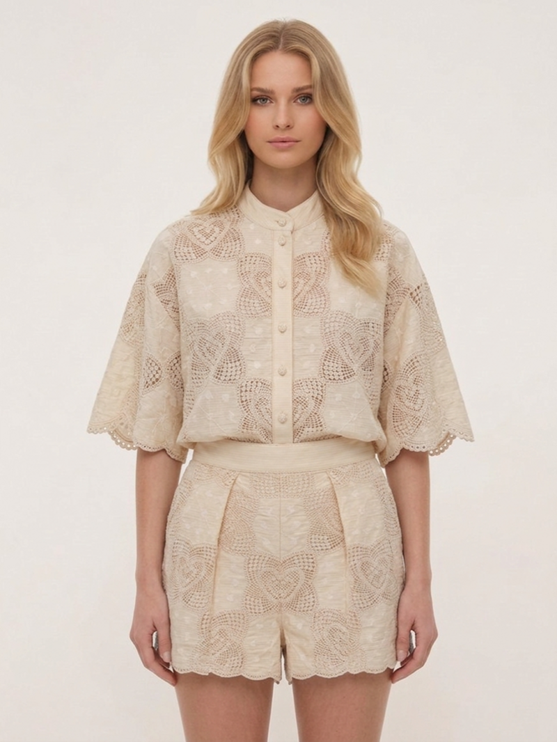 Шорты кремовые с кружевными вставками SS26 ZIMMERMANN 5895ARS262