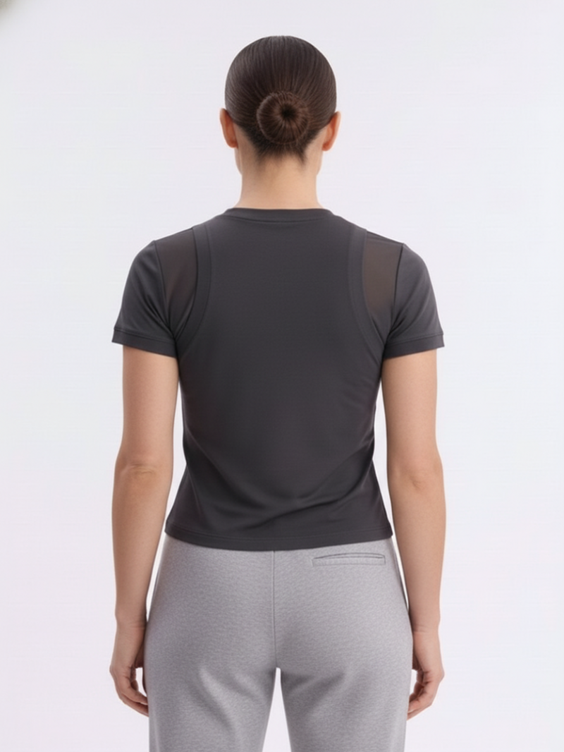 Футболка комбинированная угольного цвета SS26 La Piscine LS261WT009 