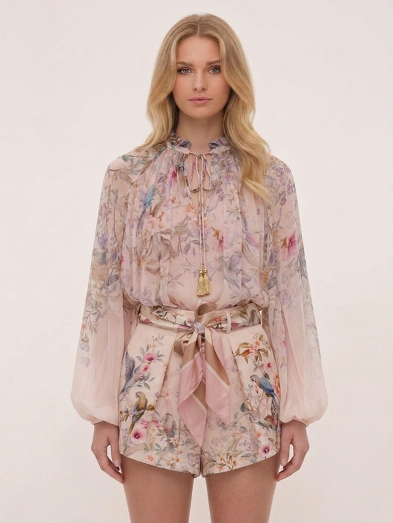 Блуза светло-розовая с цветочным принтом SS26 ZIMMERMANN 0991TC261