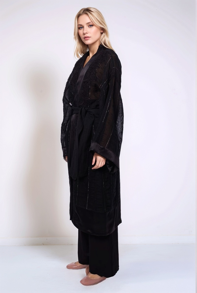 Халат-кимоно черное с металлизированной нитью SS25 MAURIZIO W07041979/12