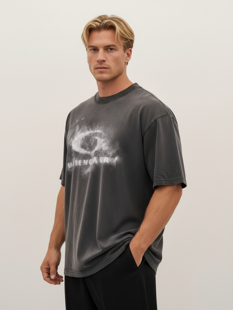 Футболка черная с эффектом поношенности SS26 BALENCIAGA 764235 9034