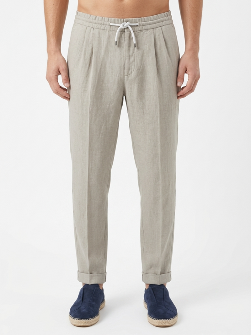 Брюки льняные серо-зеленые SS26 BRUNELLO CUCINELLI M243DE1710 C6018