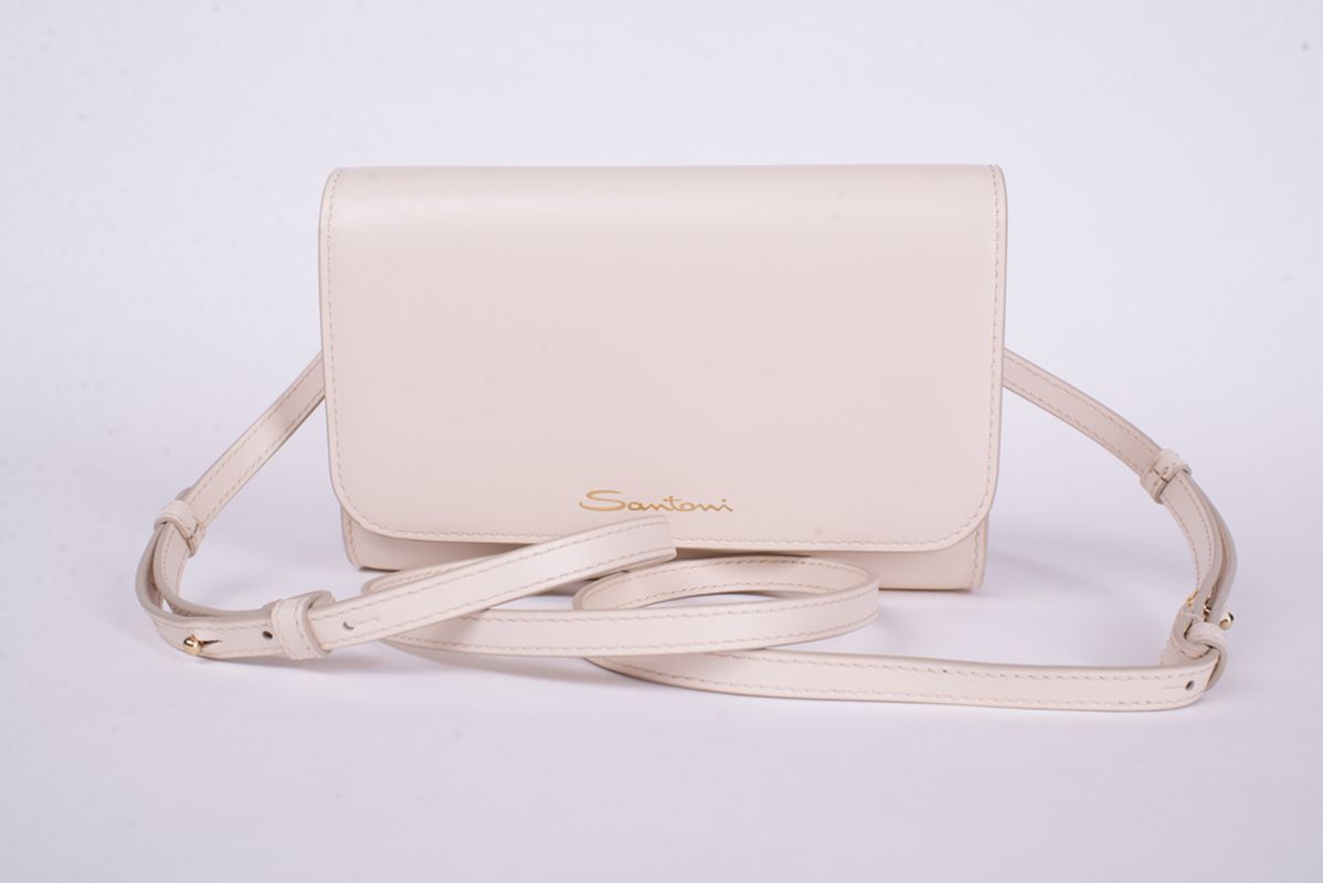 Клатч кожаный кремового цвета 25/26 SANTONI DFPGA2614FO-HUXU100