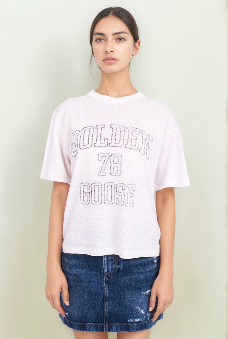 Футболка белая хлопок/лен SS25 Golden Goose GWP01874/P001891/11421