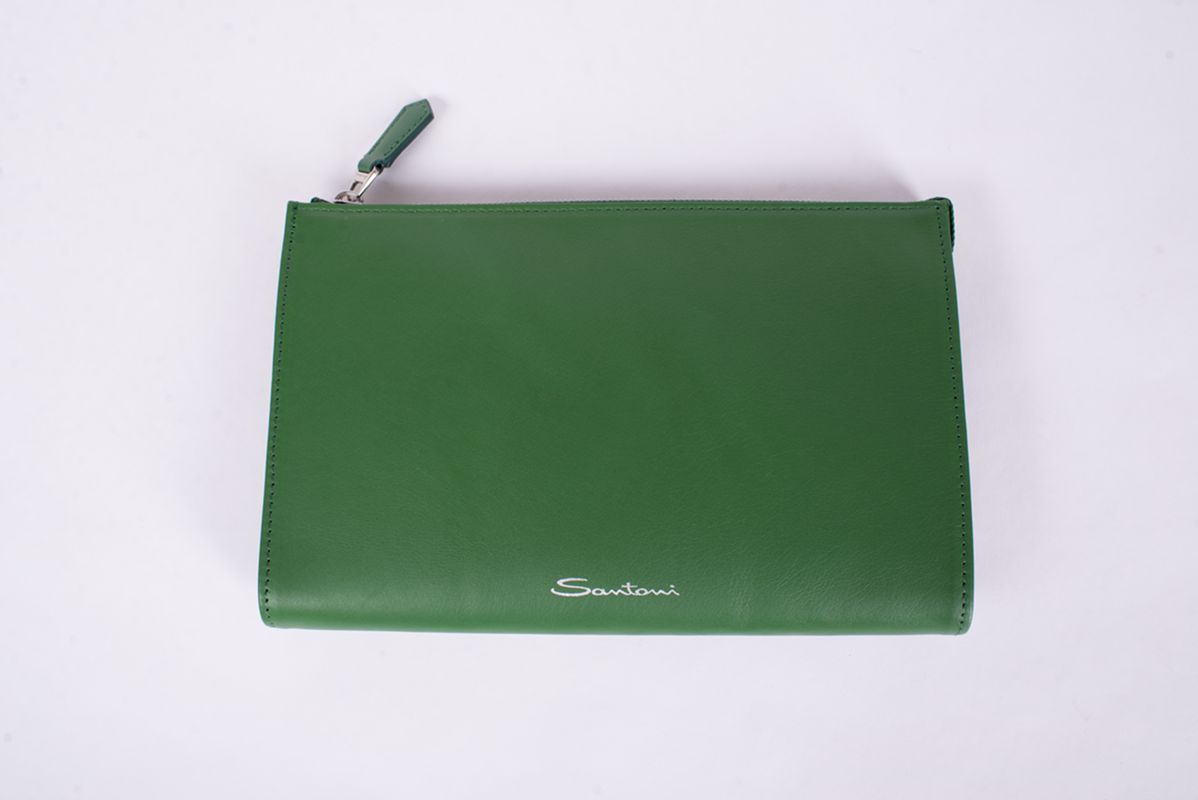 Клатч кожаный зеленого цвета 25/26 SANTONI UFPGA2579FO-HUXU100
