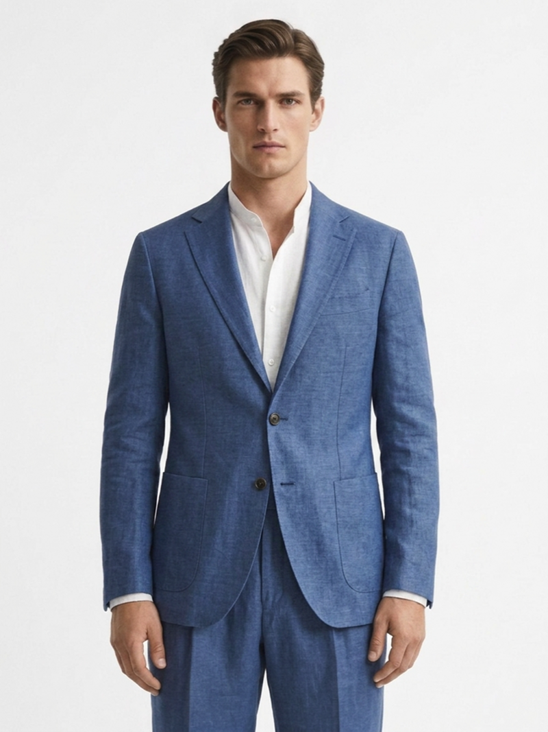 Костюм синий льняной SS26 OUT/FIT ITALY OUAM0003-LI0041