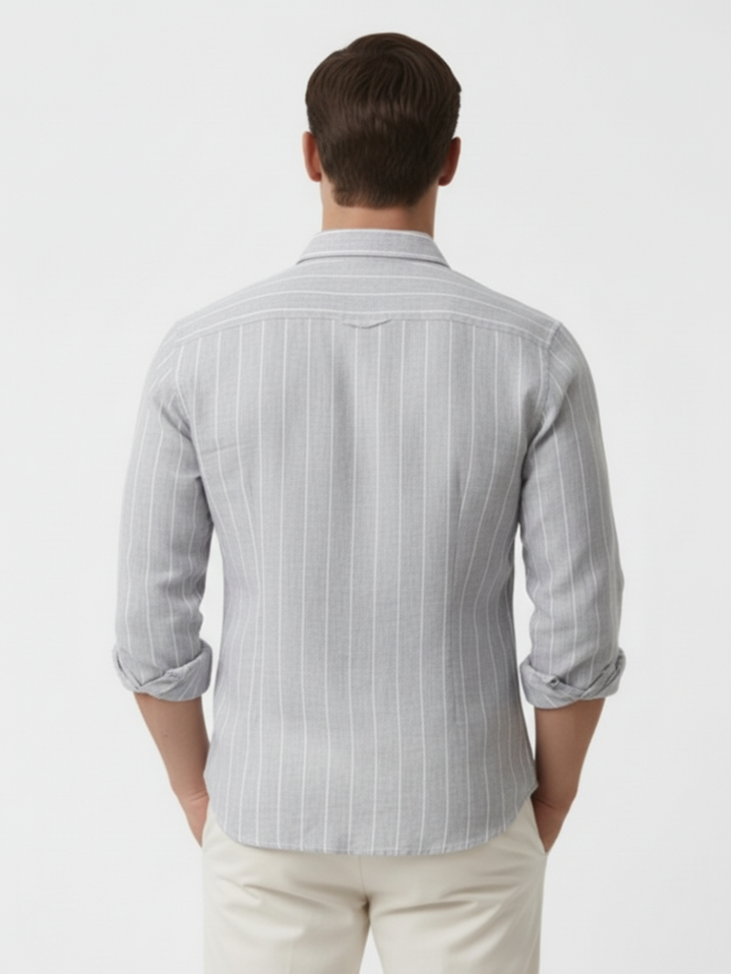 Рубашка льняная серая в полоску SS26 BRUNELLO CUCINELLI MA6860627