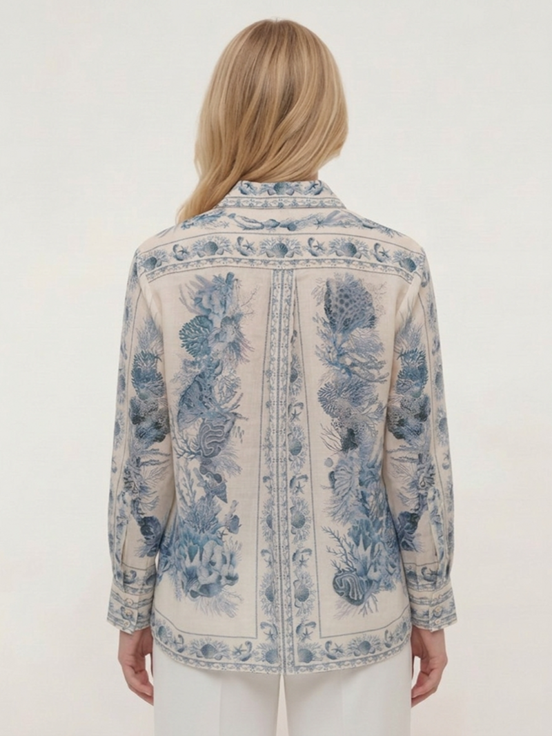 Рубашка белая с голубым принтом SS26 ZIMMERMANN 5853TRS262