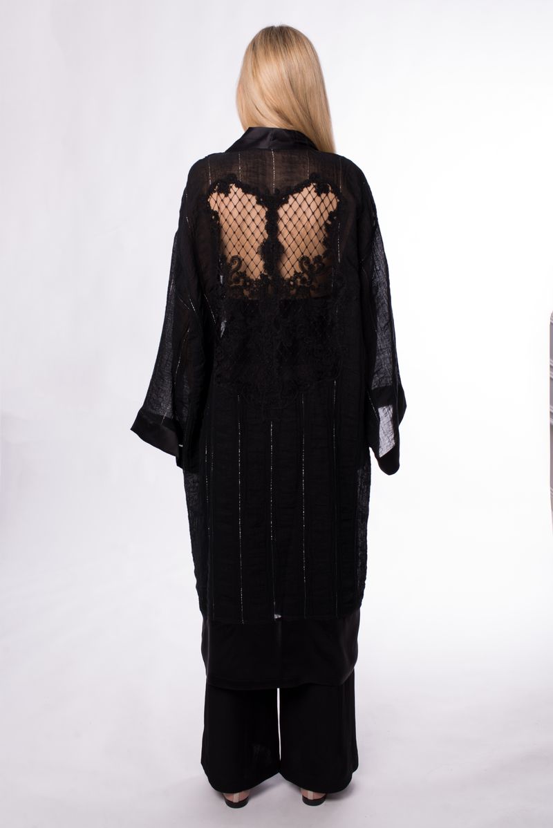 Халат-кимоно черное с металлизированной нитью SS25 MAURIZIO W07041979/12