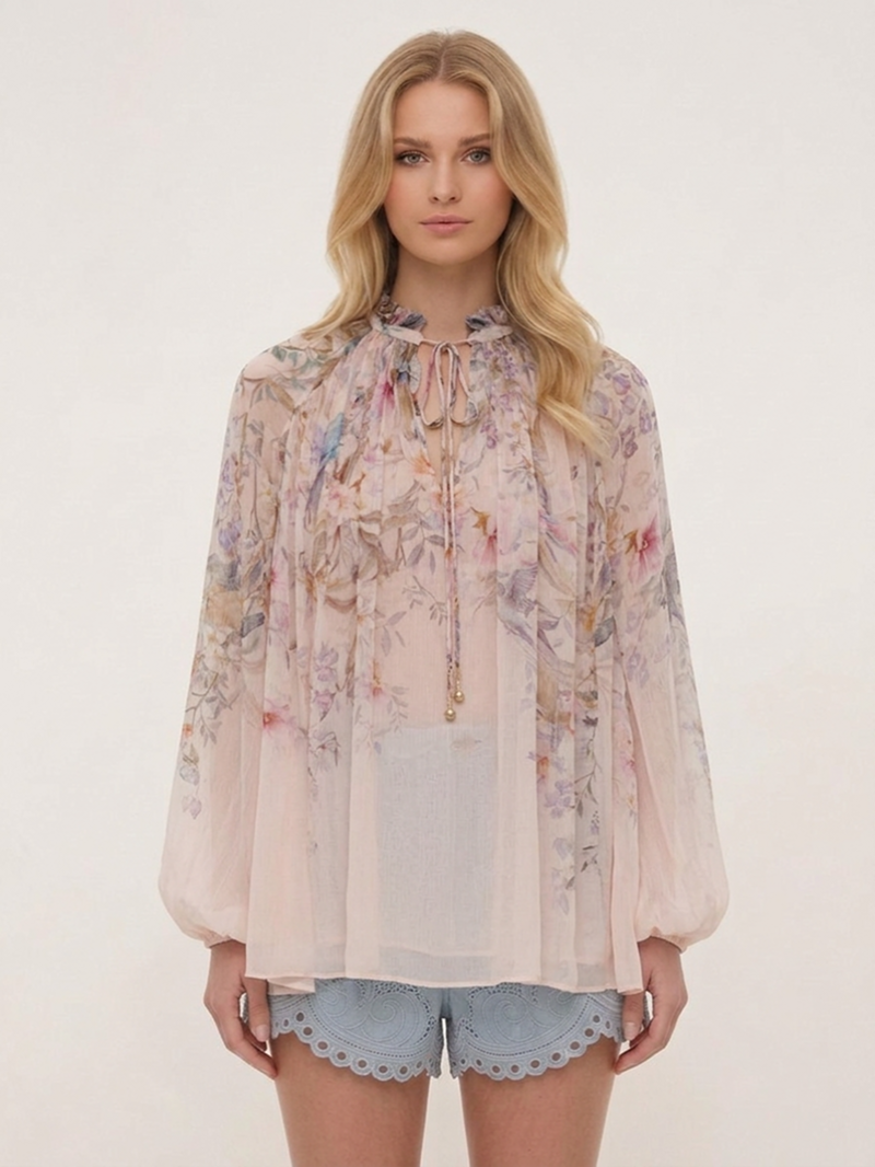 Блуза светло-розовая с цветочным принтом SS26 ZIMMERMANN 0991TC261