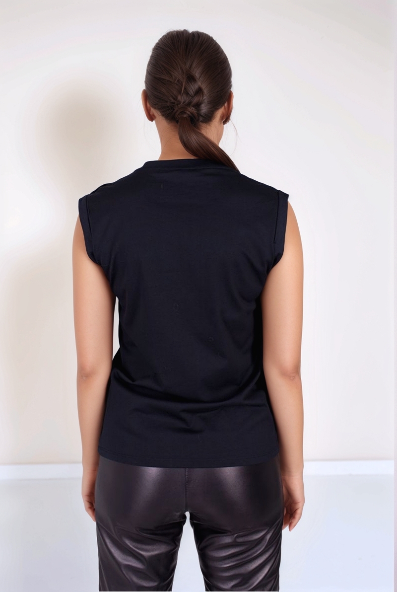 Хлопковая футболка без рукавов черная SS23 Balmain AF1ED000 BB02 EAB