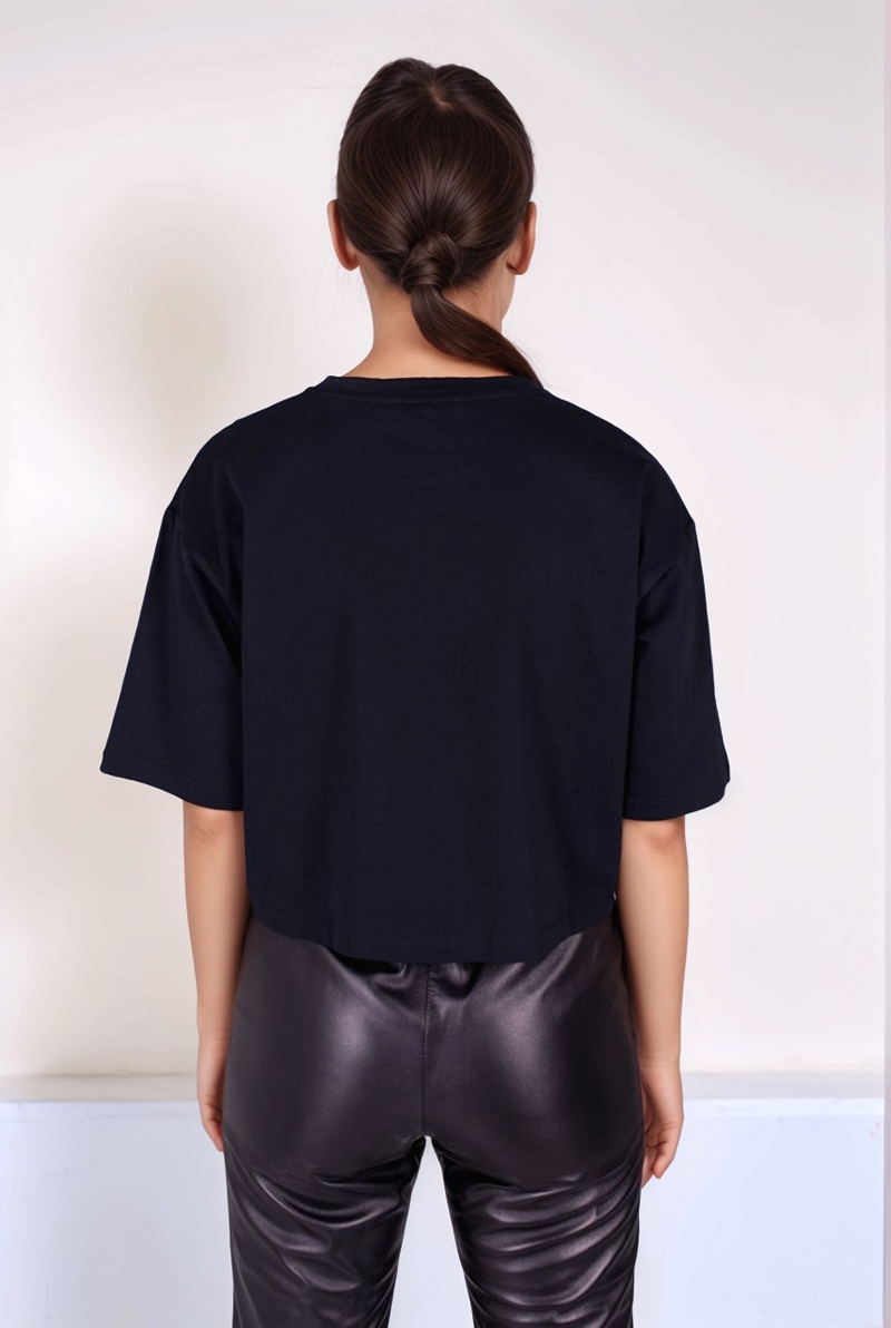 Хлопковая футболка черная укороченная SS23 Balmain AF0EE020 BB02 EAB