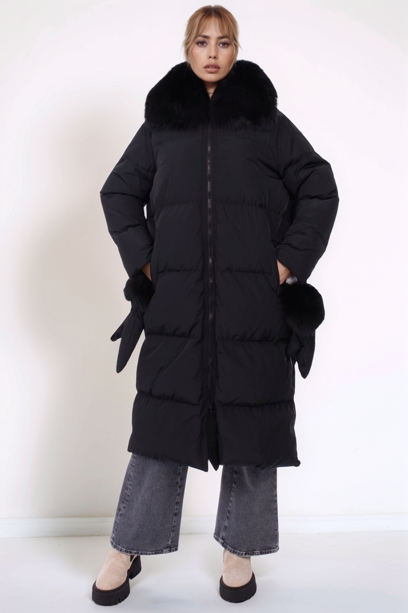 Пуховик удлиненный черный с варежками 24/25YVES SALOMON 25WYM05710DOTM