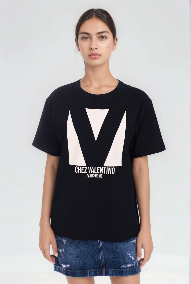 Футболка хлопковая черная с лого SS25 VALENTINO 6B3MG24H95W/0NO