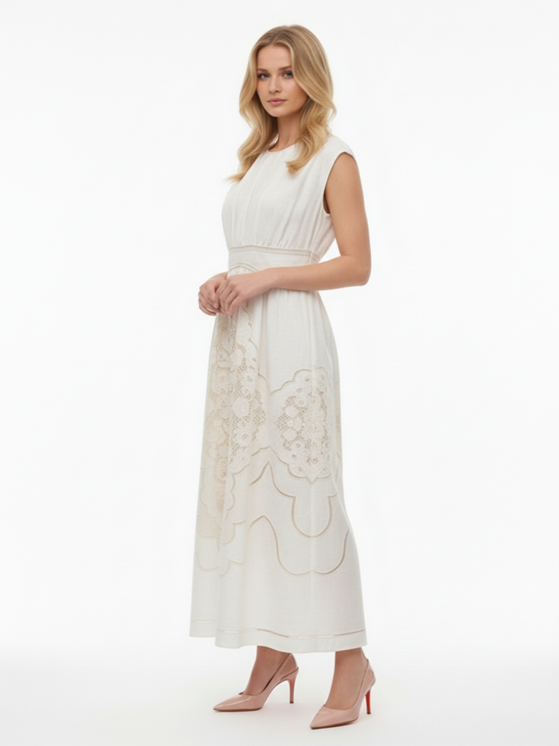 Платье макси льняное с кружевом SS26 ZIMMERMANN 5972DRS263