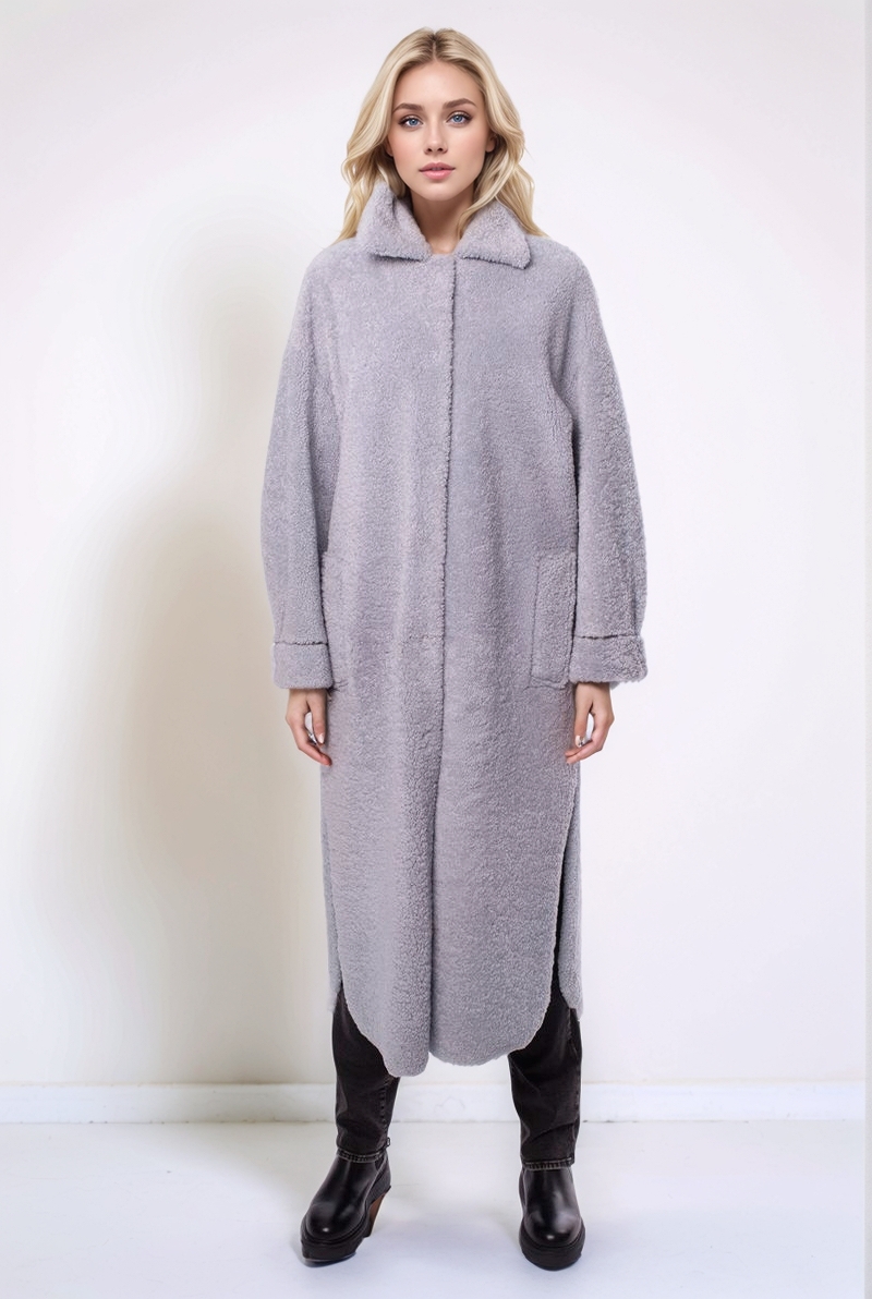 Дубленка серо-голубая удлинненая 22/23 RinDi R22/305