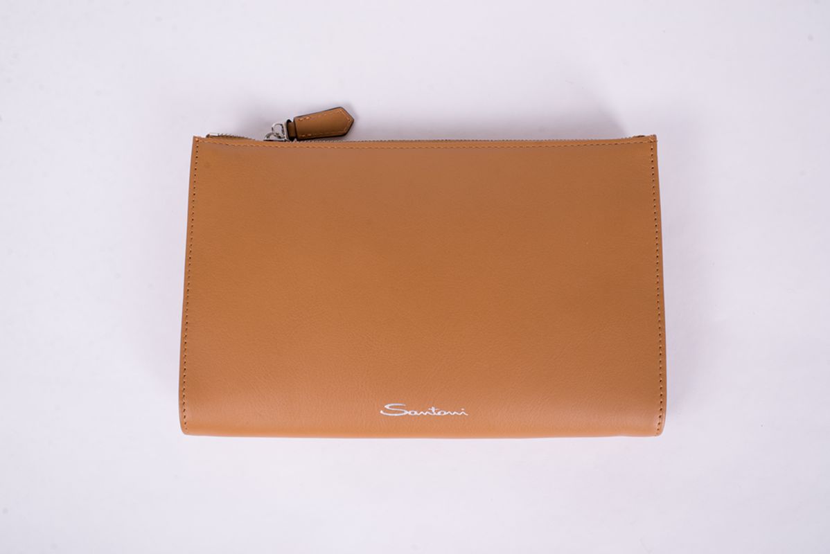 Клатч кожаный цвета кэмел 25/26 SANTONI UFPGA2579FO-HUXU200