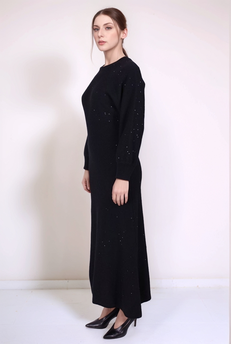 Платье макси шерстяное черное с пайетками 25/26 PANICALE D370380AB