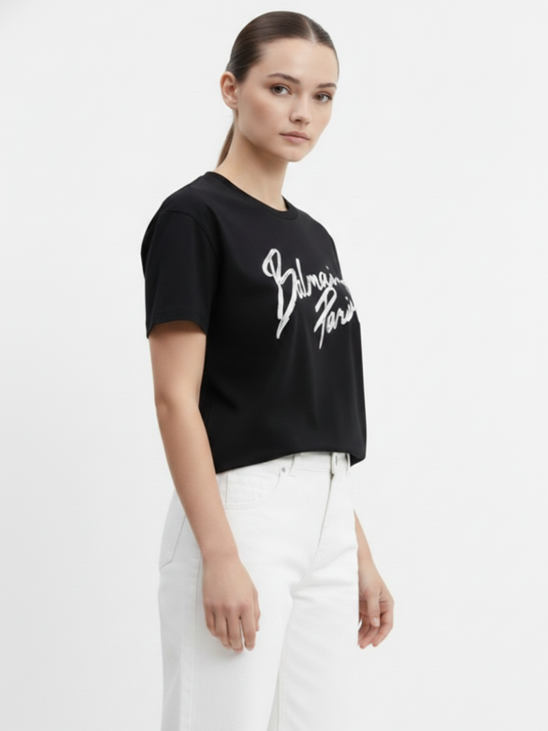 Хлопковая футболка черная SS26 Balmain GF1EG110 BD41