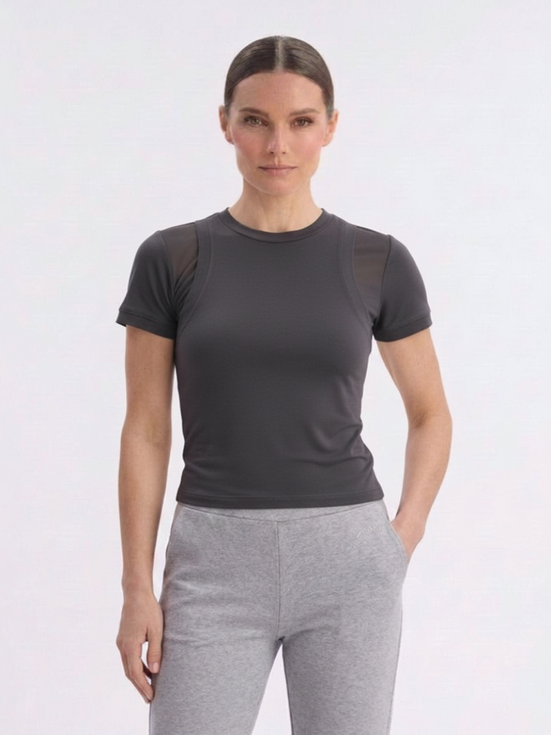 Футболка комбинированная угольного цвета SS26 La Piscine LS261WT009 