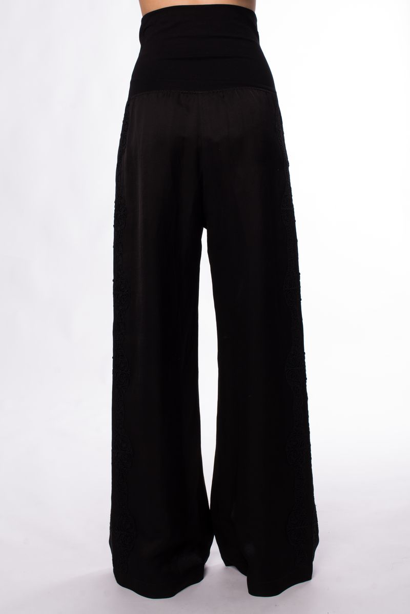 Брюки черные широкий пояс кружевные нашивки  SS25 MAURIZIO W01261779/21