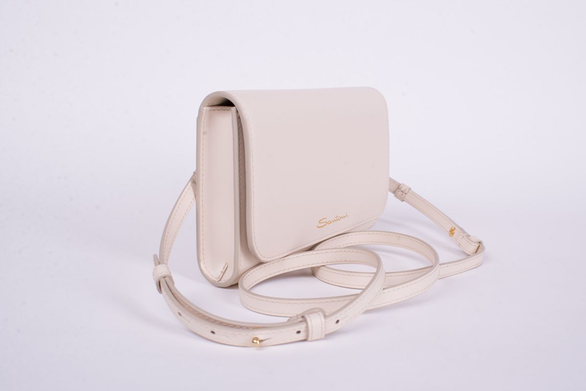 Клатч кожаный кремового цвета 25/26 SANTONI DFPGA2614FO-HUXU100