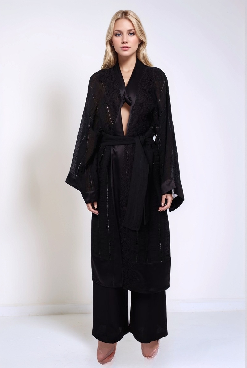 Халат-кимоно черное с металлизированной нитью SS25 MAURIZIO W07041979/12