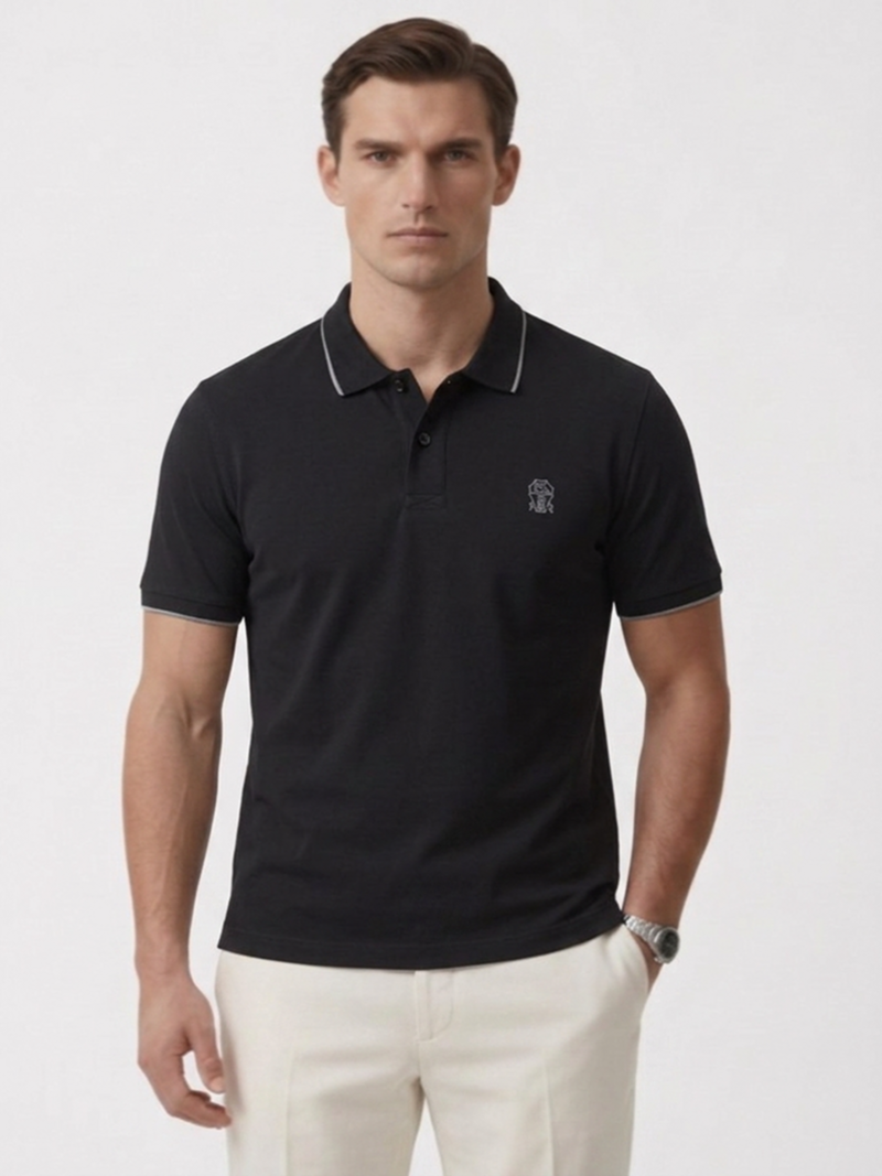 Поло черное SS26 BRUNELLO CUCINELLI M0B139779G